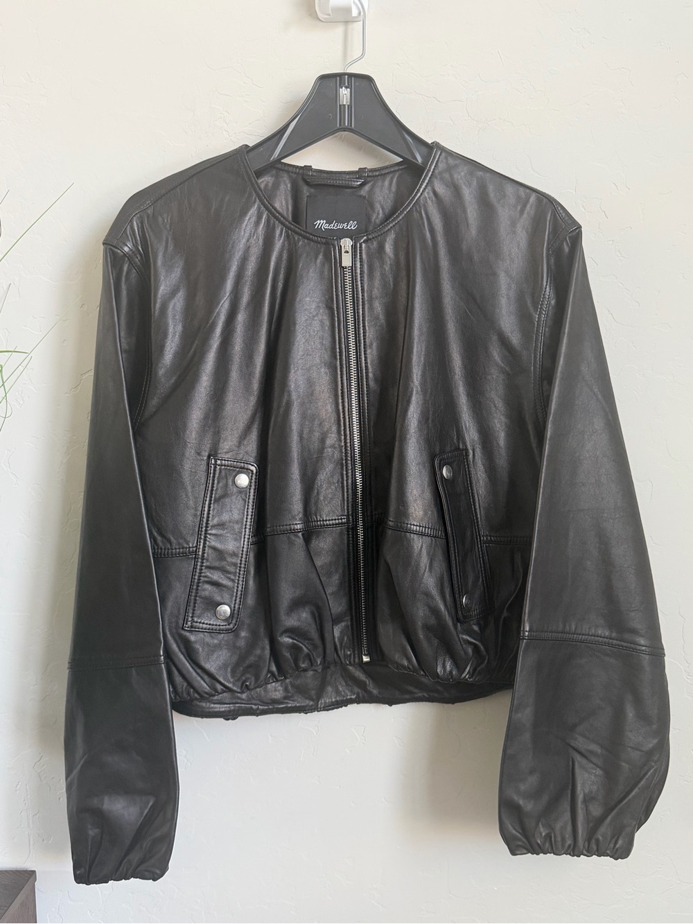 Madewell Leather Bubble-Sleeve Jacket Black Lambskin Size M NWT $525
